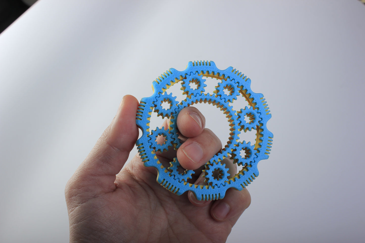 Fidget Cinético de Engranajes 3D – Juguete Antiestrés Giratorio para Concentración y Alivio del Estrés – Impreso en 3D con Movimiento Fluido