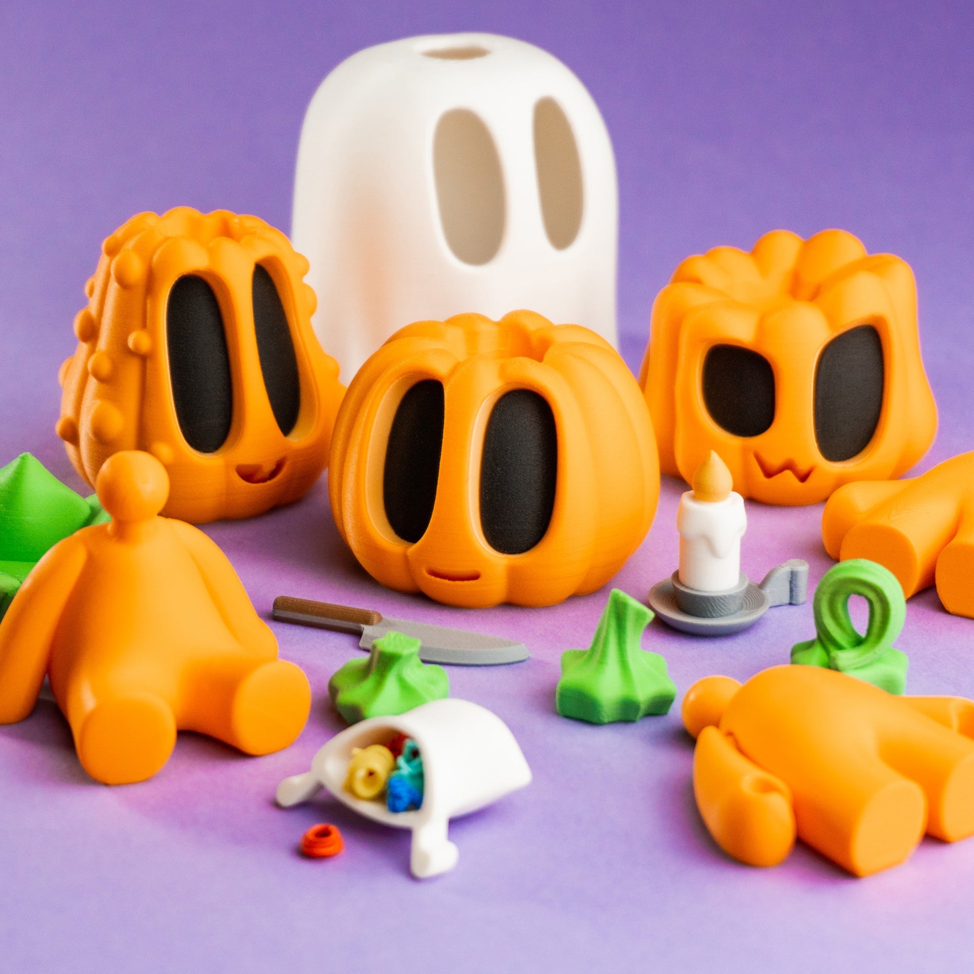 Figuras de calabazas impresas en 3D para Halloween diseñadas por Blob Lab