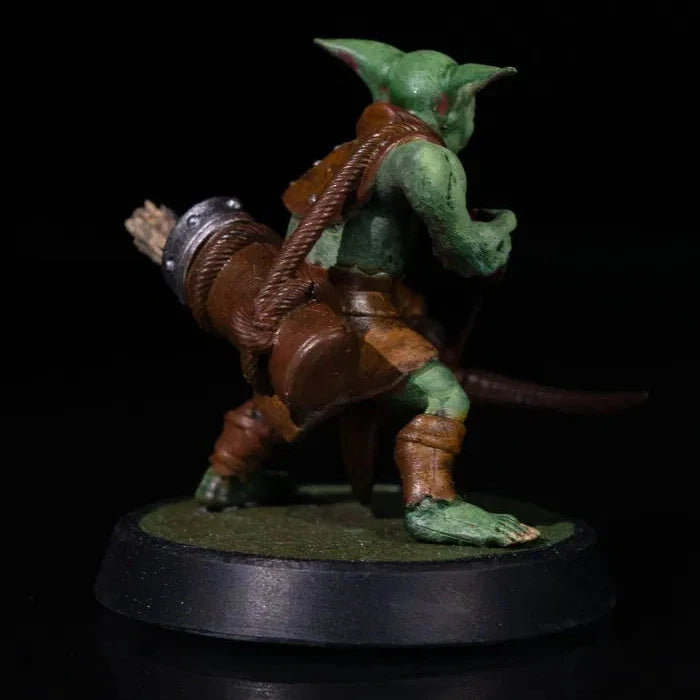 Parte trasera del Arquero Goblin en miniatura, mostrando detalles del carcaj