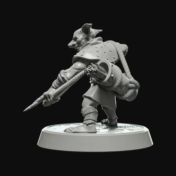 Arquero Goblin sosteniendo un arco, miniatura sin pintar en base gris