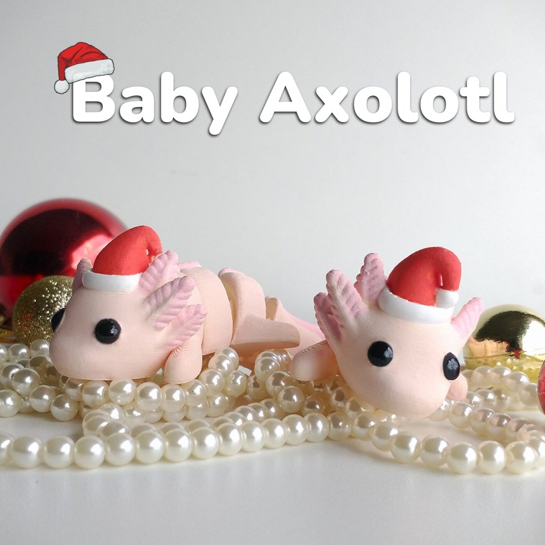 Figurita de ajolote bebé con gorro navideño decorativa