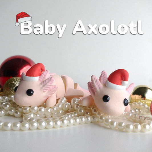 Figurita de ajolote bebé con gorro navideño decorativa